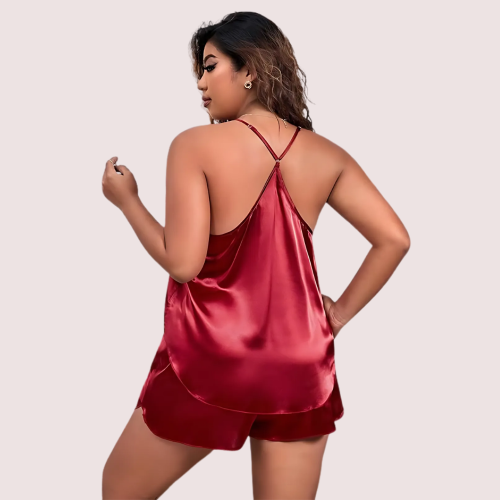 Plus Size Women&#39;s Silk Cami and Shorts Set