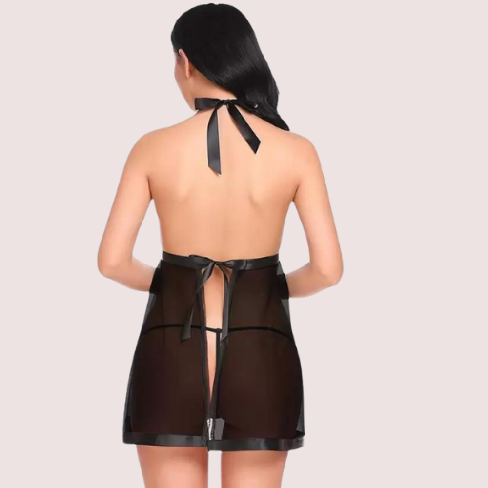 Flirty Sheer and Lace Chemise in Black